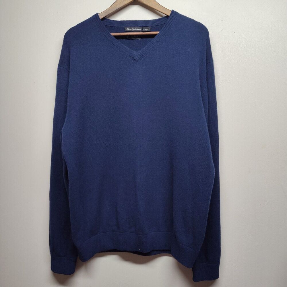W.H. Belk Cashmere Sweater Men Size XL Blue V-Neck Winter Preppy Casual